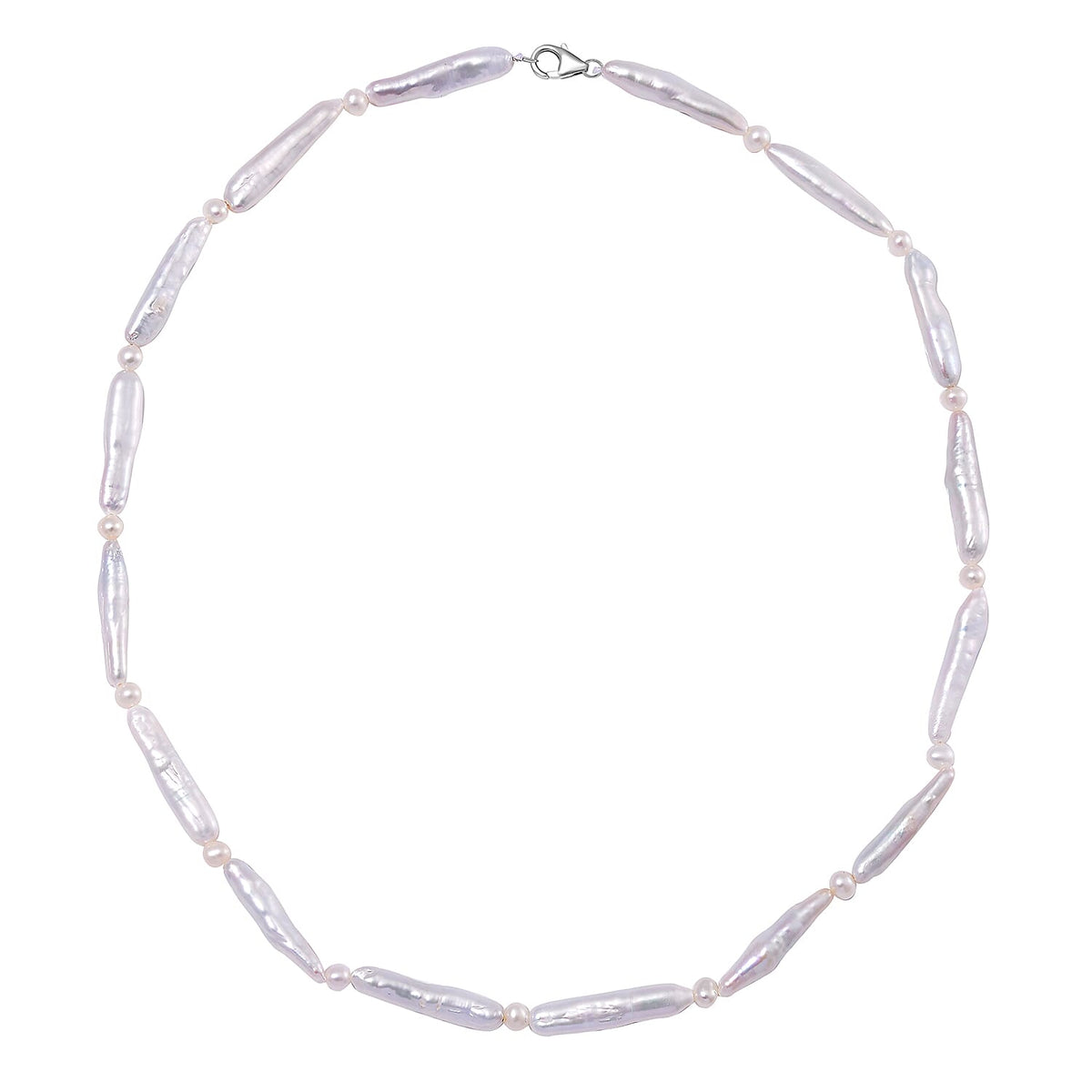 White Keshi Pearl,White Fresh Water Pearl Necklace (Size - 20) in Rhodium Overlay Sterling Silver 95.00 Ct 7964275 3