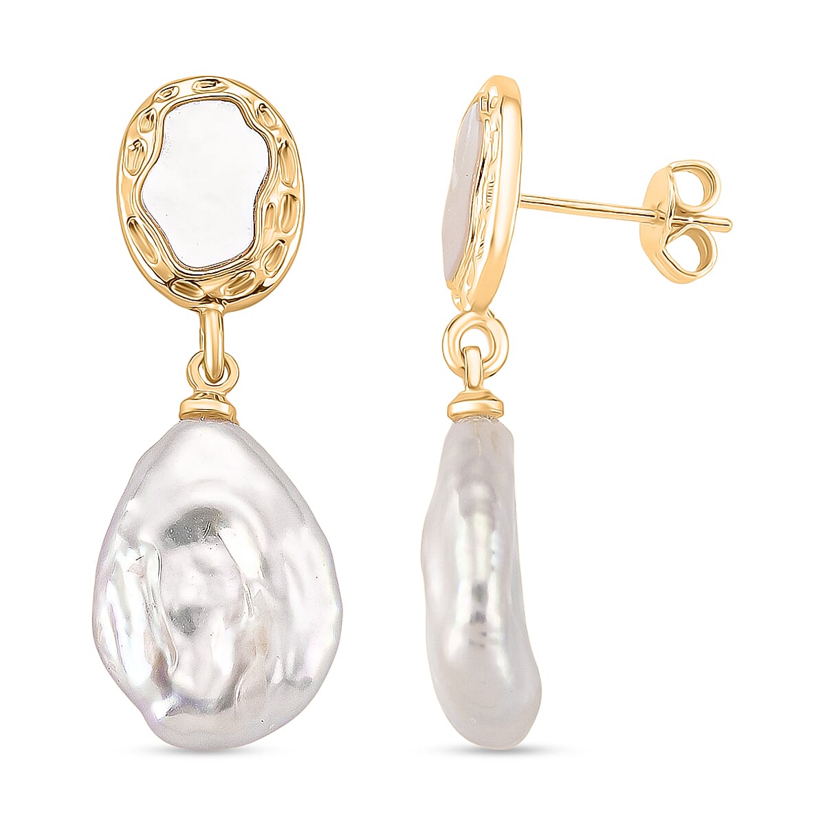 White Keshi Pearl &amp; White Mother Of Pearl Earring with Push Back in Yellow Gold Plated 14.00 Ct. 8221047 0