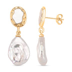 White Keshi Pearl & White Mother Of Pearl Earring with Push Back in Yellow Gold Plated 14.00 Ct.