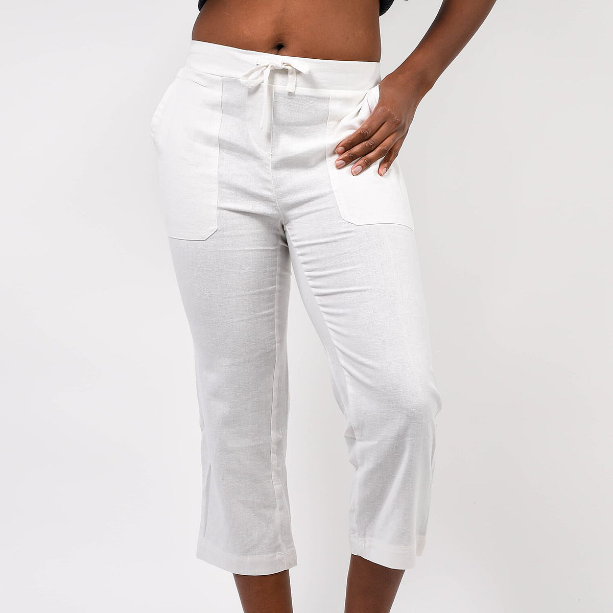 Linen Cropped Trousers (Size 14) - White 6346543 0