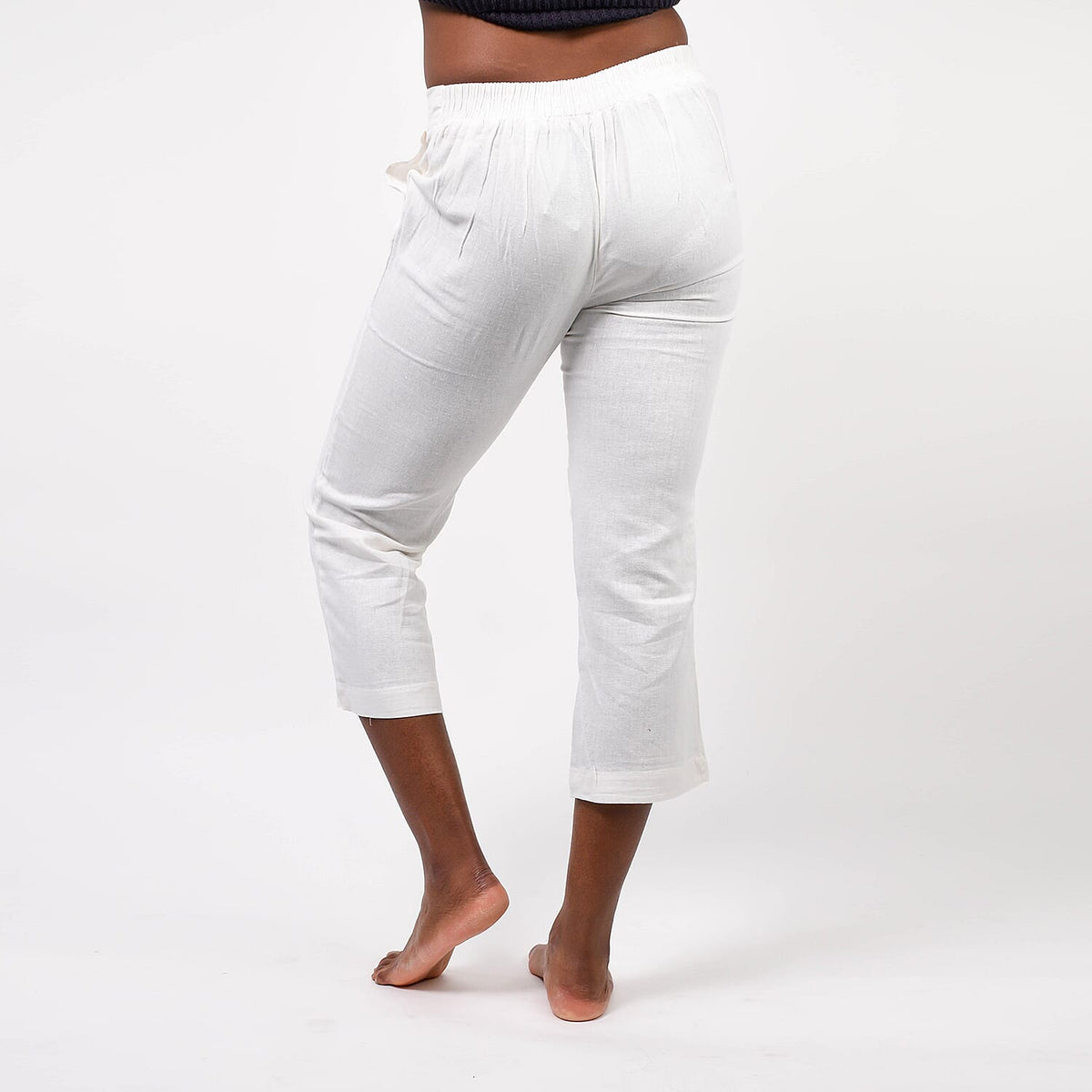 Linen Cropped Trousers (Size 14) - White 6346543 1