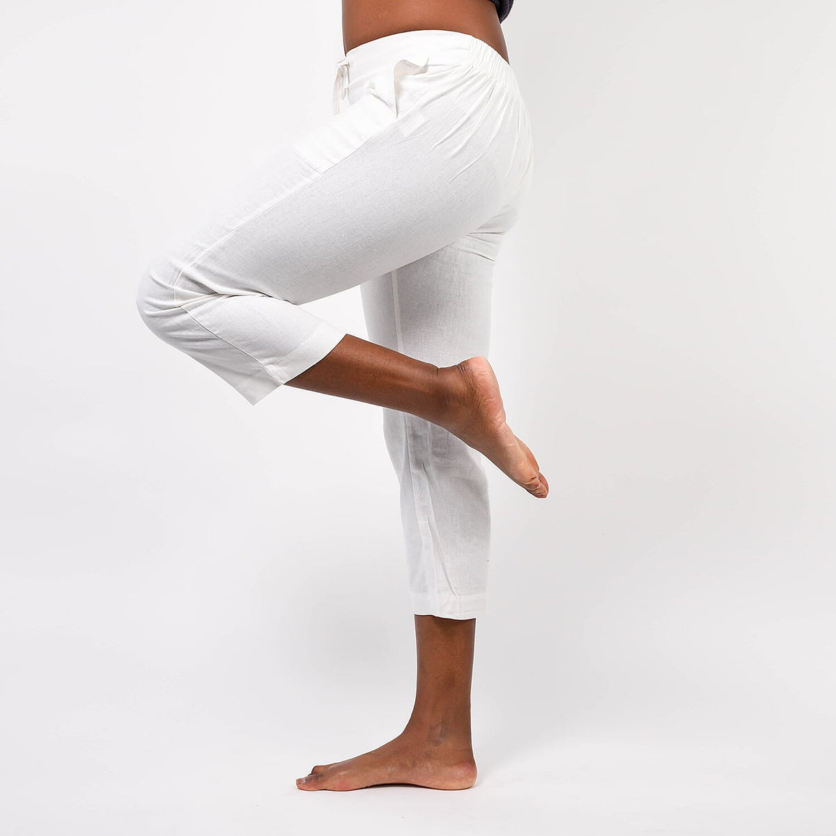Linen Cropped Trousers (Size 14) - White 6346543 2