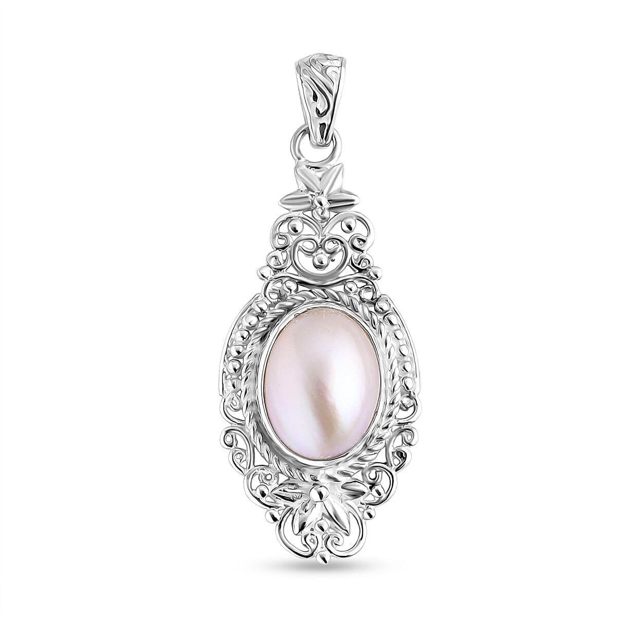 D'joy Royal Bali Collection White Mabe Pearl Pendant in Sterling Silver 5.11 Ct. 8234787 0