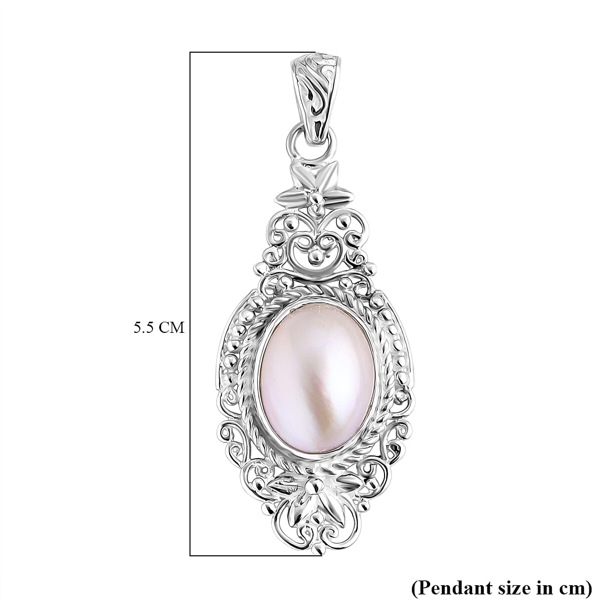 D'joy Royal Bali Collection White Mabe Pearl Pendant in Sterling Silver 5.11 Ct. 8234787 5
