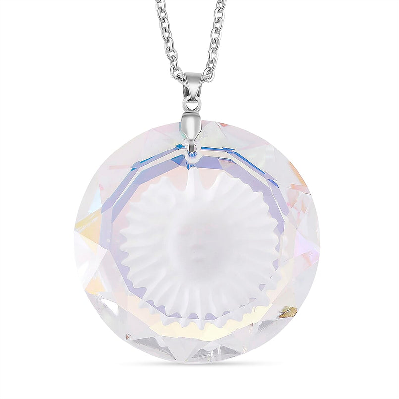 White Magic Color Crystal Sun Pendant with Chain (Size 24) in Silver Tone