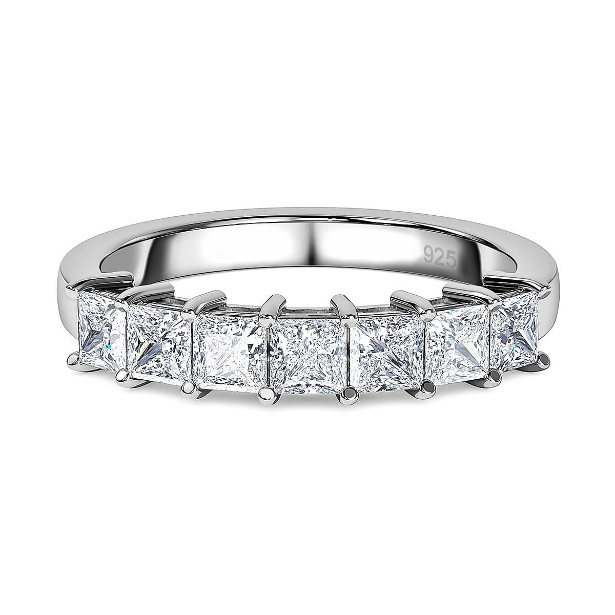 Moissanite 7 Stone Ring in Platinum Overlay Sterling Silver 1.68 Ct. 7641030 0