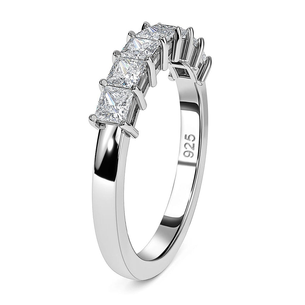 Moissanite 7 Stone Ring in Platinum Overlay Sterling Silver 1.68 Ct.
