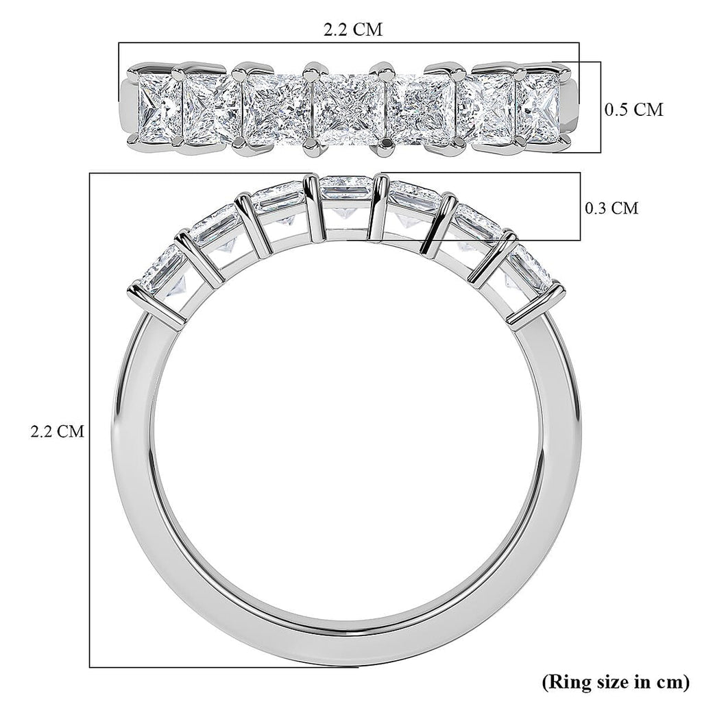 Moissanite 7 Stone Ring in Platinum Overlay Sterling Silver 1.68 Ct.