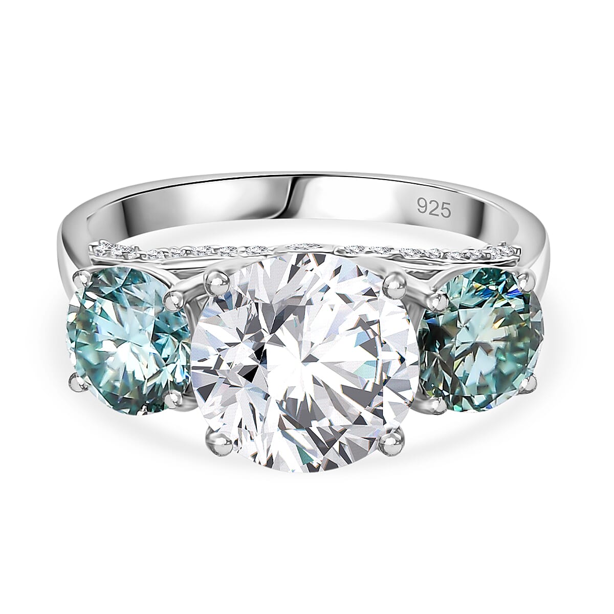 Moissanite Trilogy Ring in Rhodium Overlay Sterling Silver 4.48 ct. 7849286 0