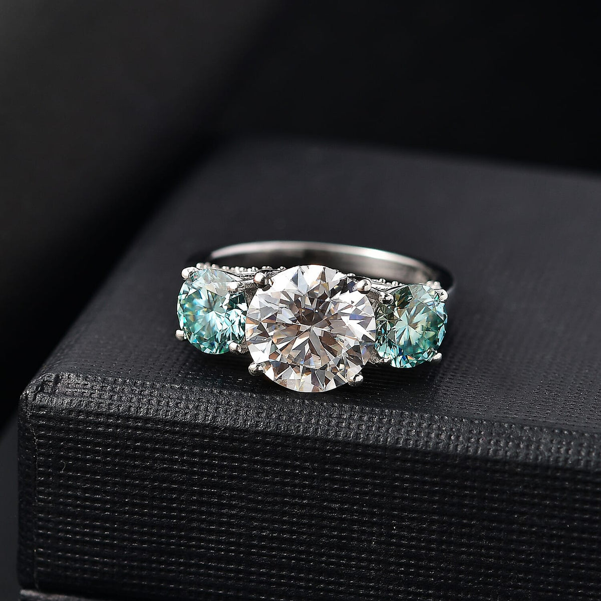 Moissanite Trilogy Ring in Rhodium Overlay Sterling Silver 4.48 ct. 7849286 1