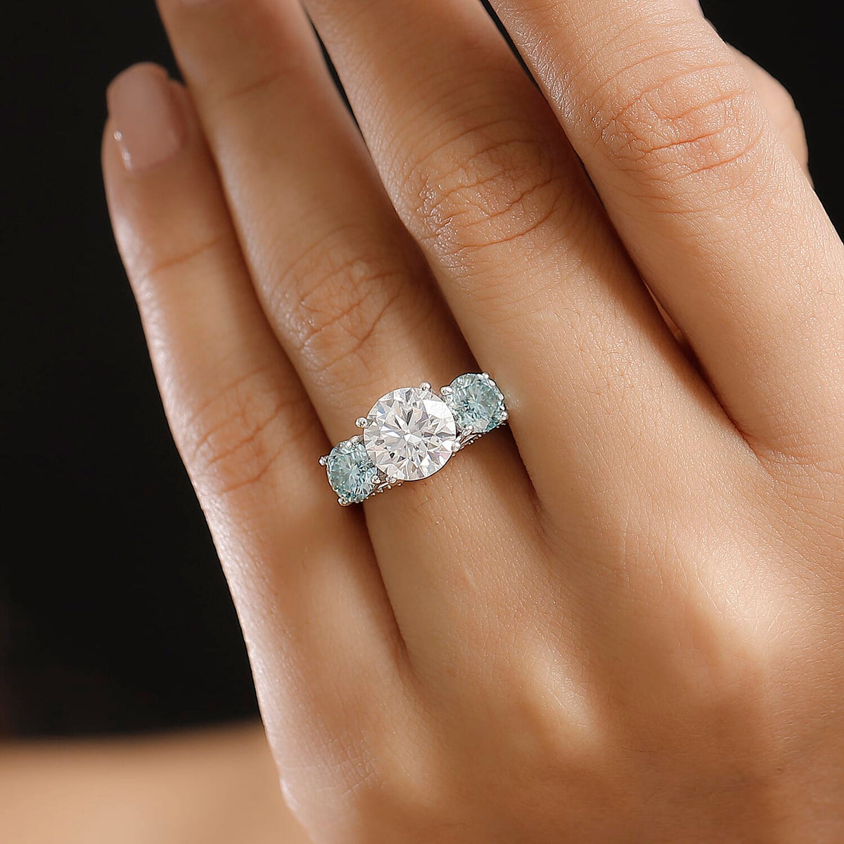 Moissanite Trilogy Ring in Rhodium Overlay Sterling Silver 4.48 ct. 7849286 2