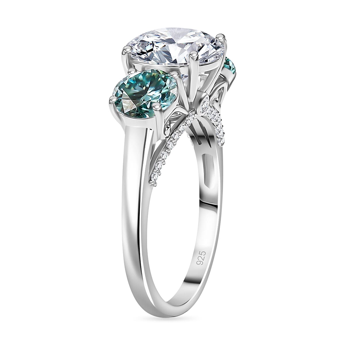 Moissanite Trilogy Ring in Rhodium Overlay Sterling Silver 4.48 ct. 7849286 3