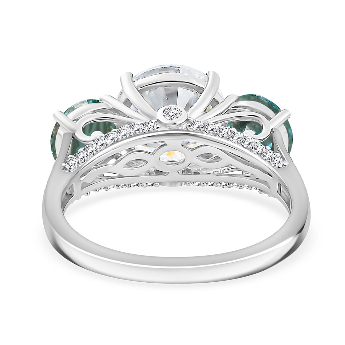 Moissanite Trilogy Ring in Rhodium Overlay Sterling Silver 4.48 ct. 7849286 4