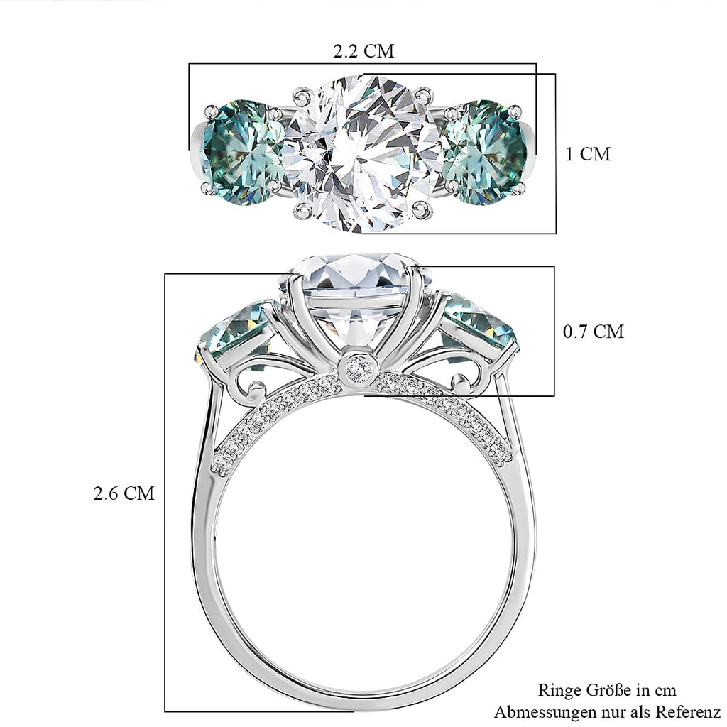 Moonlit Waters Moissanite Trilogy Ring in Rhodium Overlay Sterling Silver 4.48 ct.