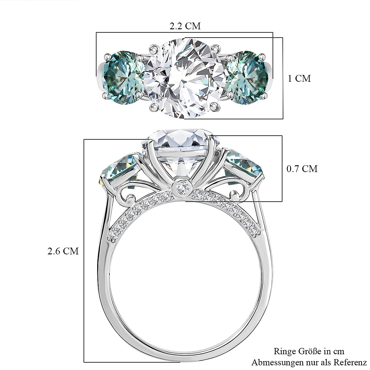 Moissanite Trilogy Ring in Rhodium Overlay Sterling Silver 4.48 ct. 7849286 5