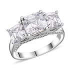 Moissanite (Asscher Cut) Trilogy Ring in Platinum Overlay Sterling Silver 4.82 Ct