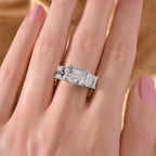 Moissanite (Asscher Cut) Trilogy Ring in Platinum Overlay Sterling Silver 4.82 Ct