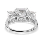 Moissanite (Asscher Cut) Trilogy Ring in Platinum Overlay Sterling Silver 4.82 Ct