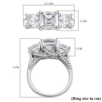 Moissanite (Asscher Cut) Trilogy Ring in Platinum Overlay Sterling Silver 4.82 Ct