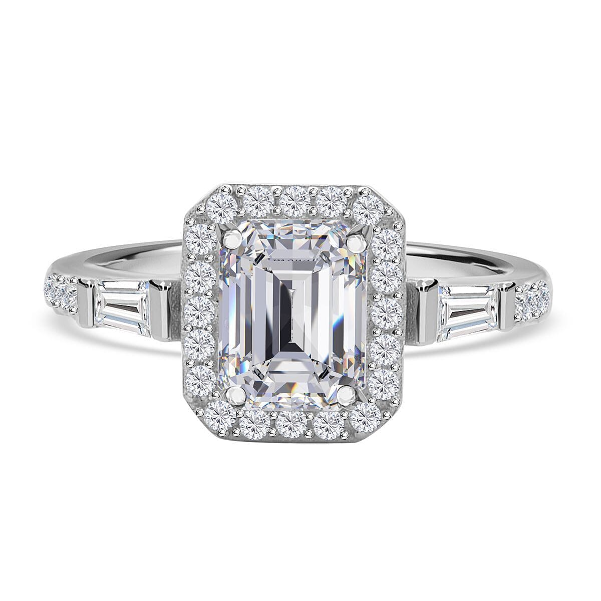 Moissanite Halo Ring in Rhodium Overlay Sterling Silver 2.42 Ct 7387894 1