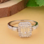 Moissanite Halo Ring in Rhodium Overlay Sterling Silver 2.42 Ct