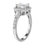 Moissanite Halo Ring in Rhodium Overlay Sterling Silver 2.42 Ct