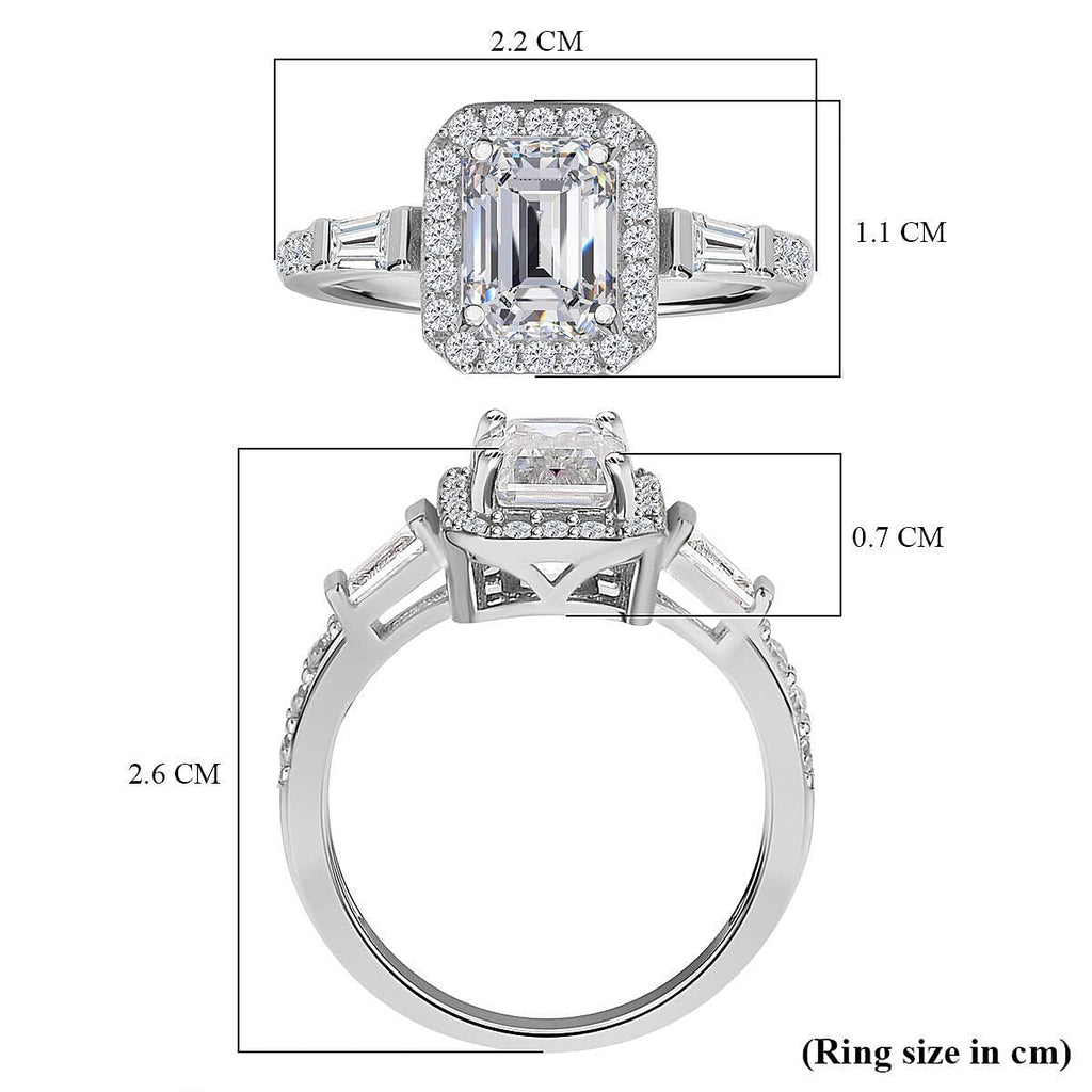 Moissanite Halo Ring in Rhodium Overlay Sterling Silver 2.42 Ct