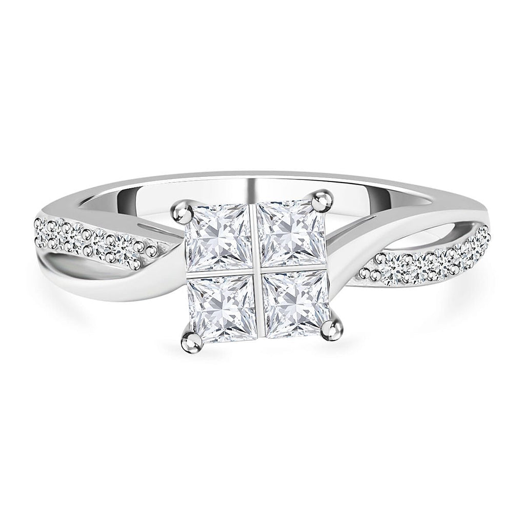 Moissanite Ring in Rhodium Overlay Sterling Silver