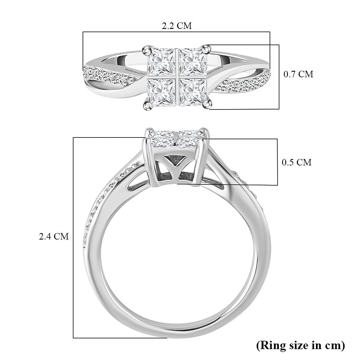 Moissanite Ring in Rhodium Overlay Sterling Silver 7504712 11