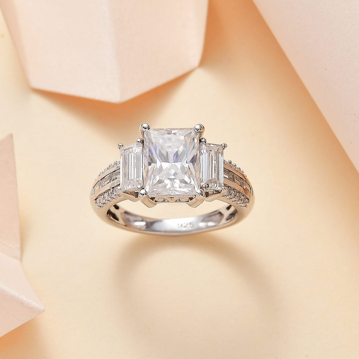 Moissanite Nicolette Ring in Rhodium Overlay Sterling Silver 3.70 Ct 7731807 2