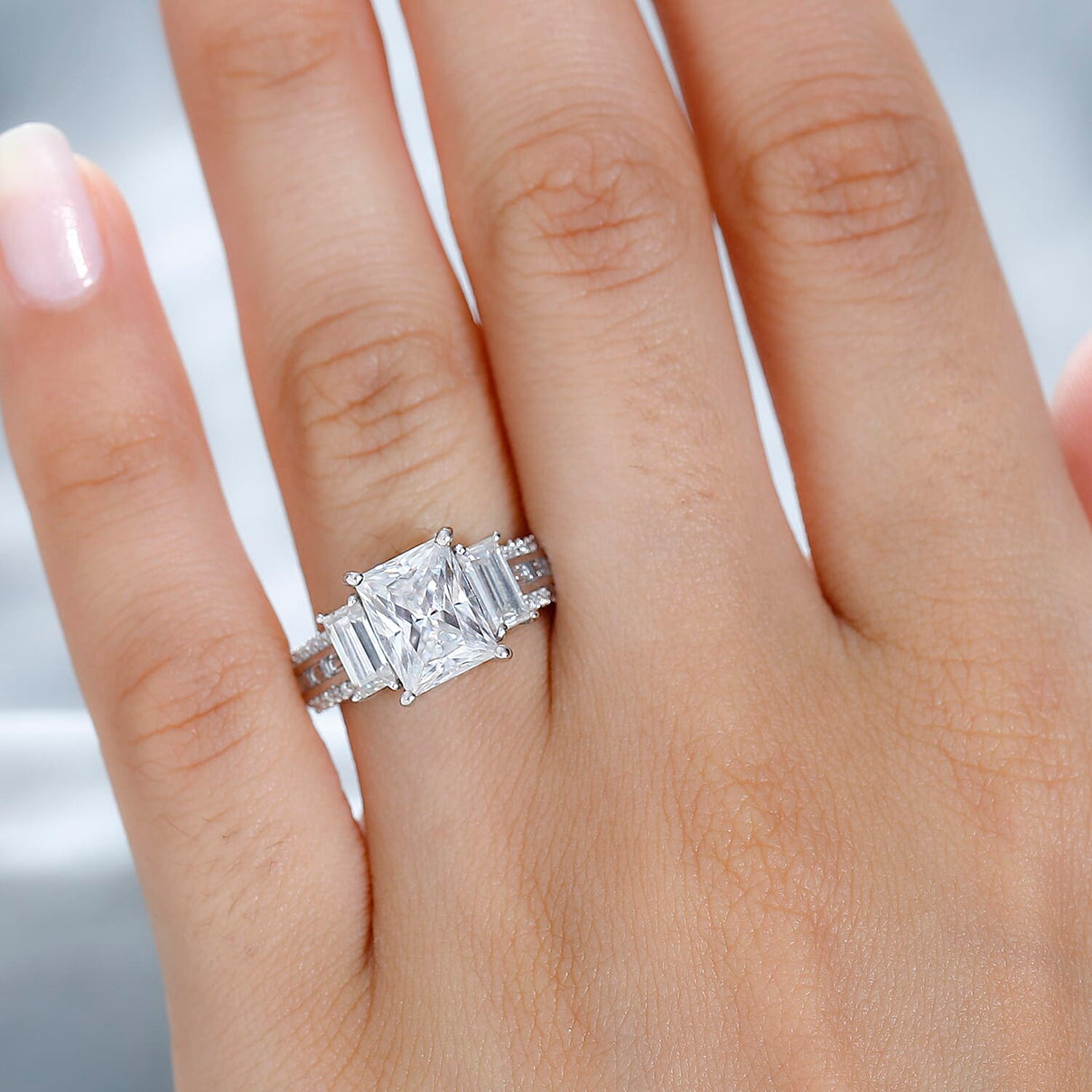 Moissanite Nicolette Ring in Rhodium Overlay Sterling Silver 3.70 Ct 7731807 3