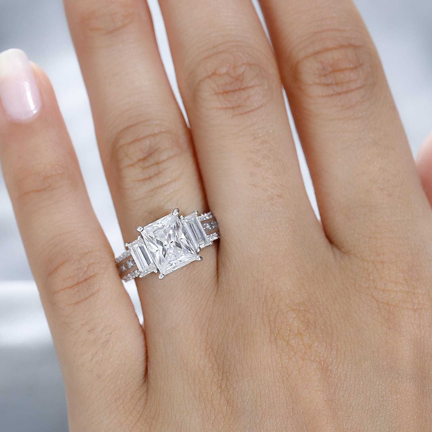 Moissanite Nicolette Ring in Rhodium Overlay Sterling Silver 3.70 Ct 7731807 3