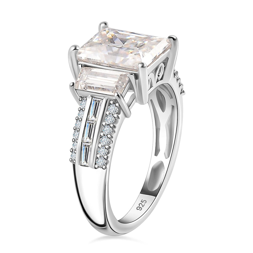 Moissanite Nicolette Ring in Rhodium Overlay Sterling Silver 3.70 Ct