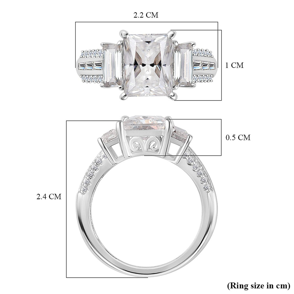 Moissanite Nicolette Ring in Rhodium Overlay Sterling Silver 3.70 Ct