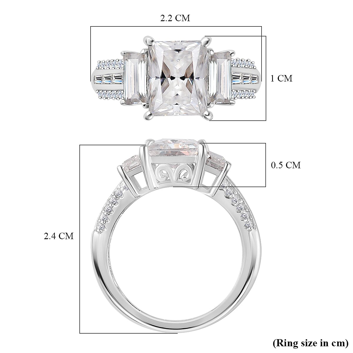 Moissanite Nicolette Ring in Rhodium Overlay Sterling Silver 3.70 Ct 7731807 6