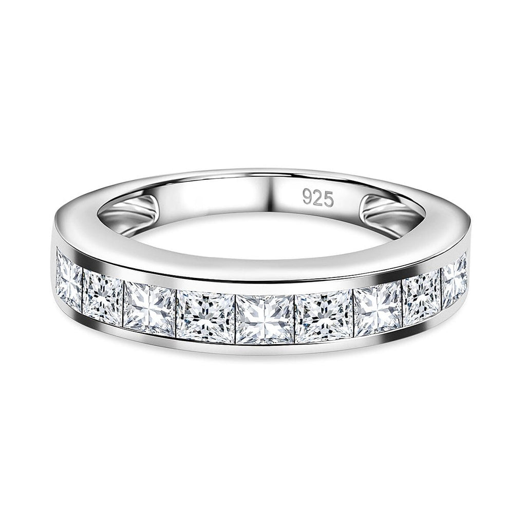 Moissanite Half Eternity Band Ring in Platinum Overlay Sterling Silver 1.36 Ct.