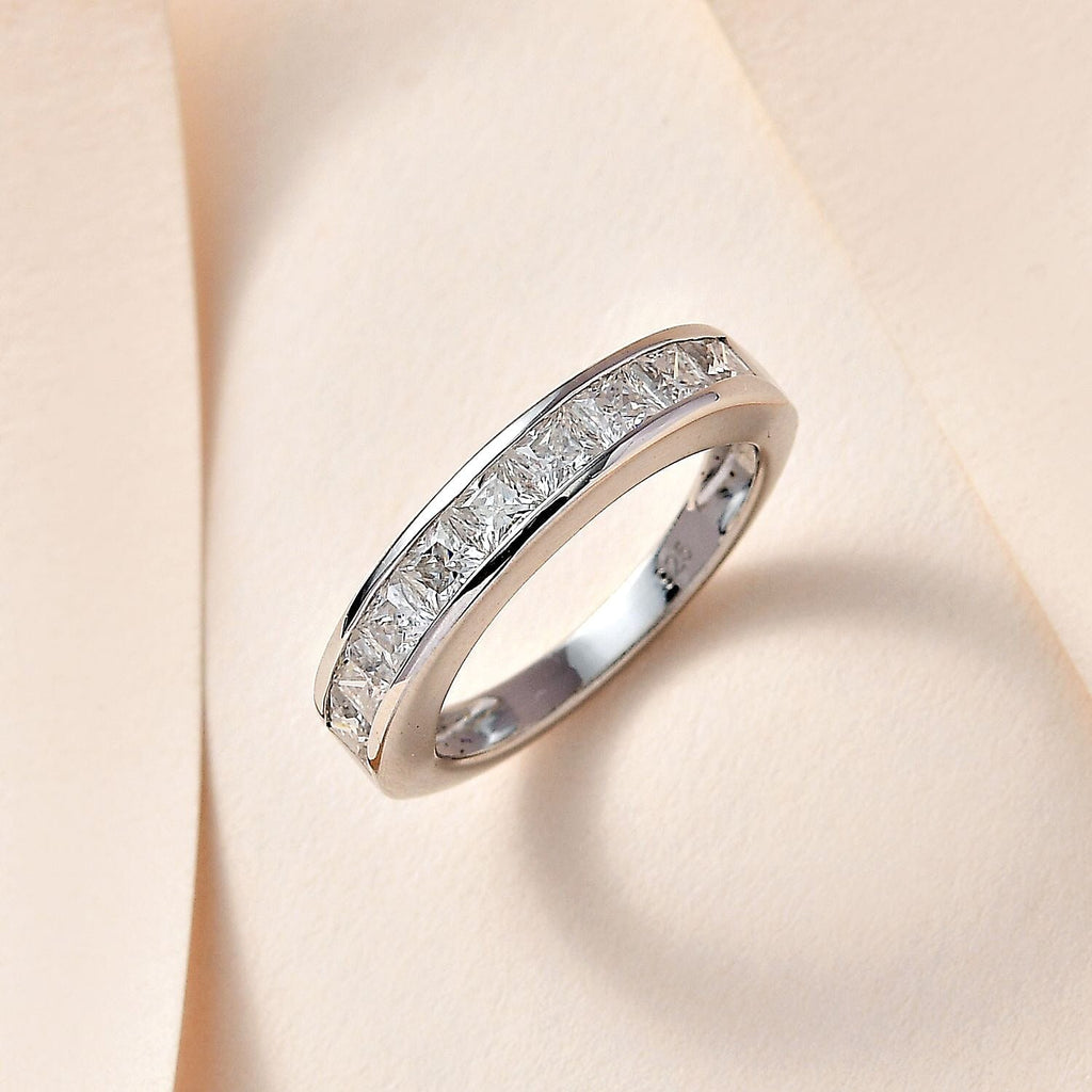 Moissanite Half Eternity Band Ring in Platinum Overlay Sterling Silver 1.36 Ct.