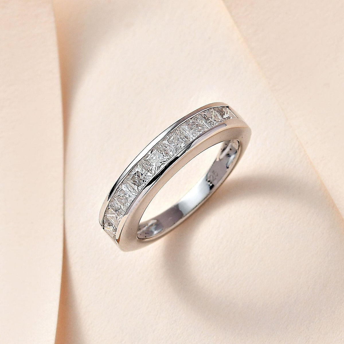 Moissanite Half Eternity Band Ring in Platinum Overlay Sterling Silver 1.36 Ct. 7641684 1