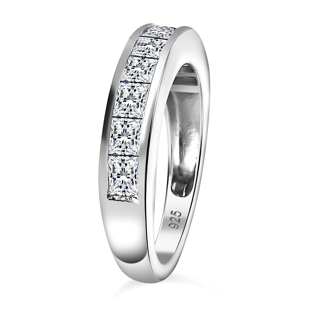 Moissanite Half Eternity Band Ring in Platinum Overlay Sterling Silver 1.36 Ct. 7641684 3
