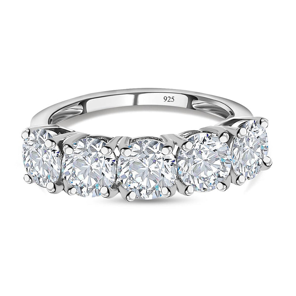 Moissanite 5 Stone Ring in Platinum Overlay Sterling Silver 2.00 Ct.