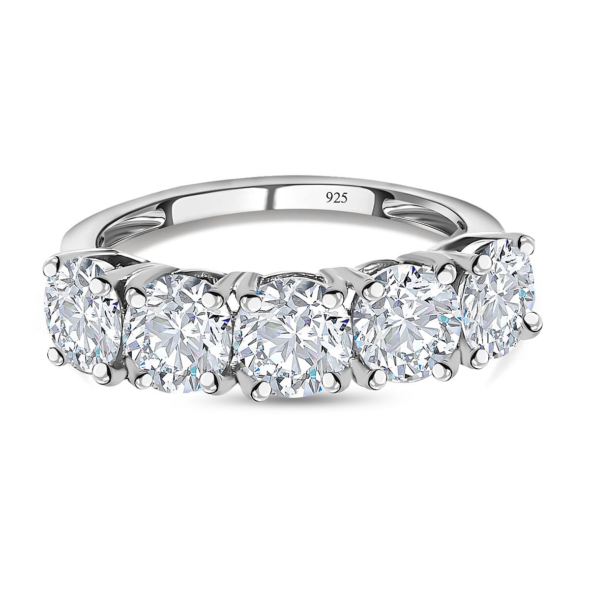 D'Joy - Moissanite 5 Stone Ring in Platinum Overlay Sterling Silver 2.00 Ct. 7656513 0