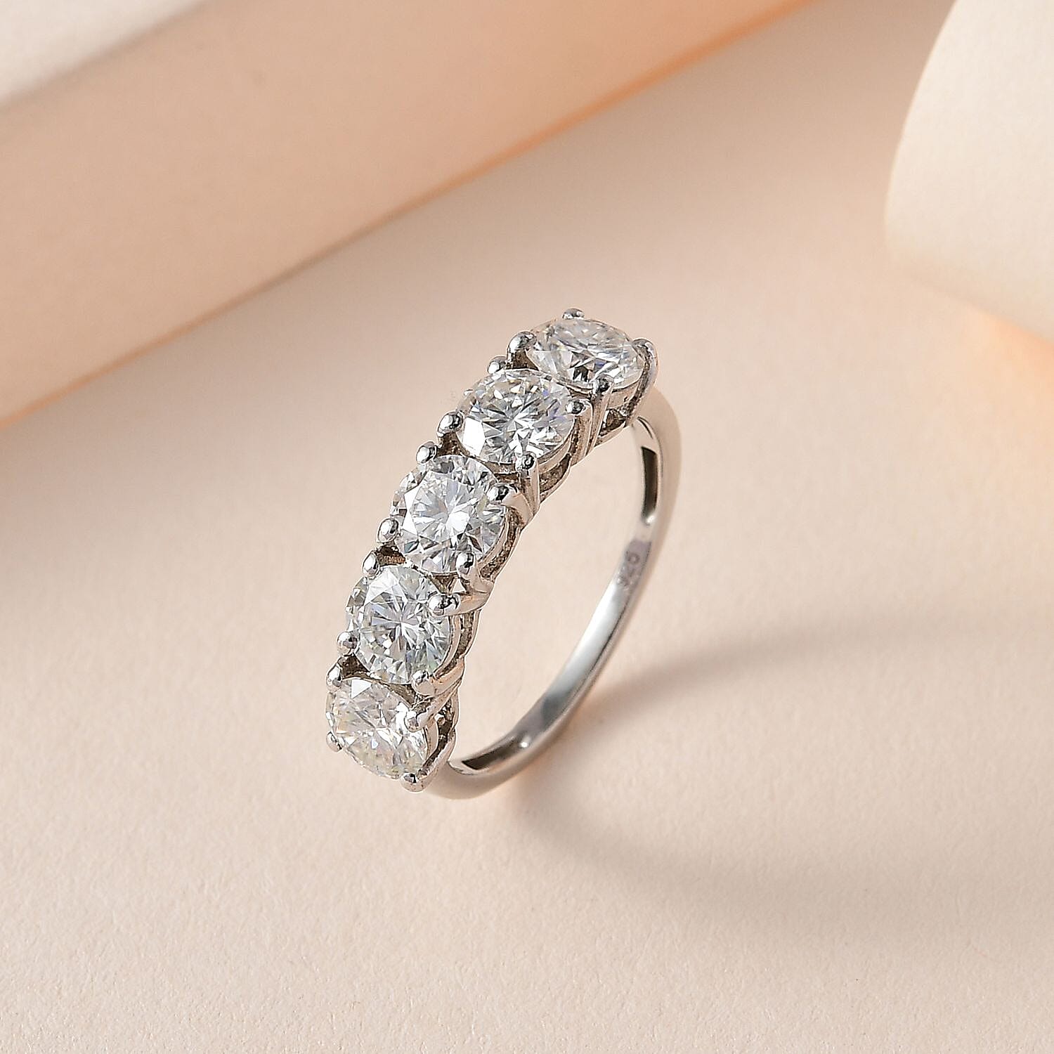 D'Joy - Moissanite 5 Stone Ring in Platinum Overlay Sterling Silver 2.00 Ct. 7656513 2