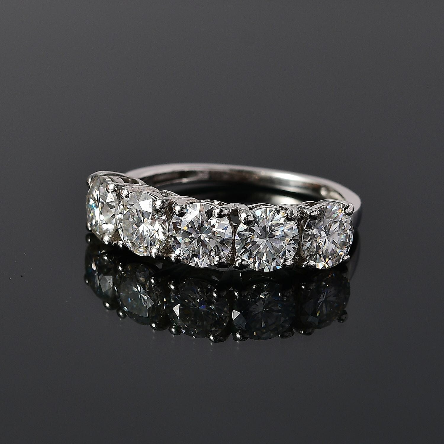 D'Joy - Moissanite 5 Stone Ring in Platinum Overlay Sterling Silver 2.00 Ct. 7656513 3
