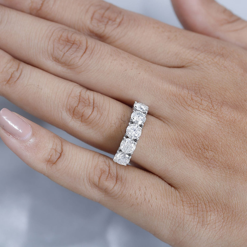 Moissanite 5 Stone Ring in Platinum Overlay Sterling Silver 2.00 Ct.