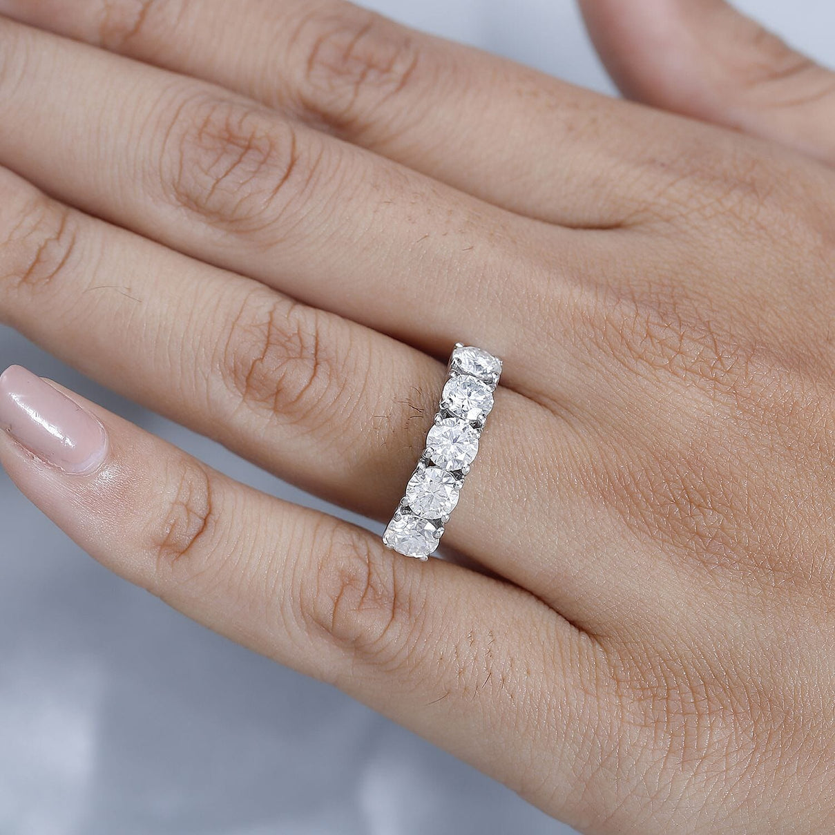 D'Joy - Moissanite 5 Stone Ring in Platinum Overlay Sterling Silver 2.00 Ct. 7656513 4