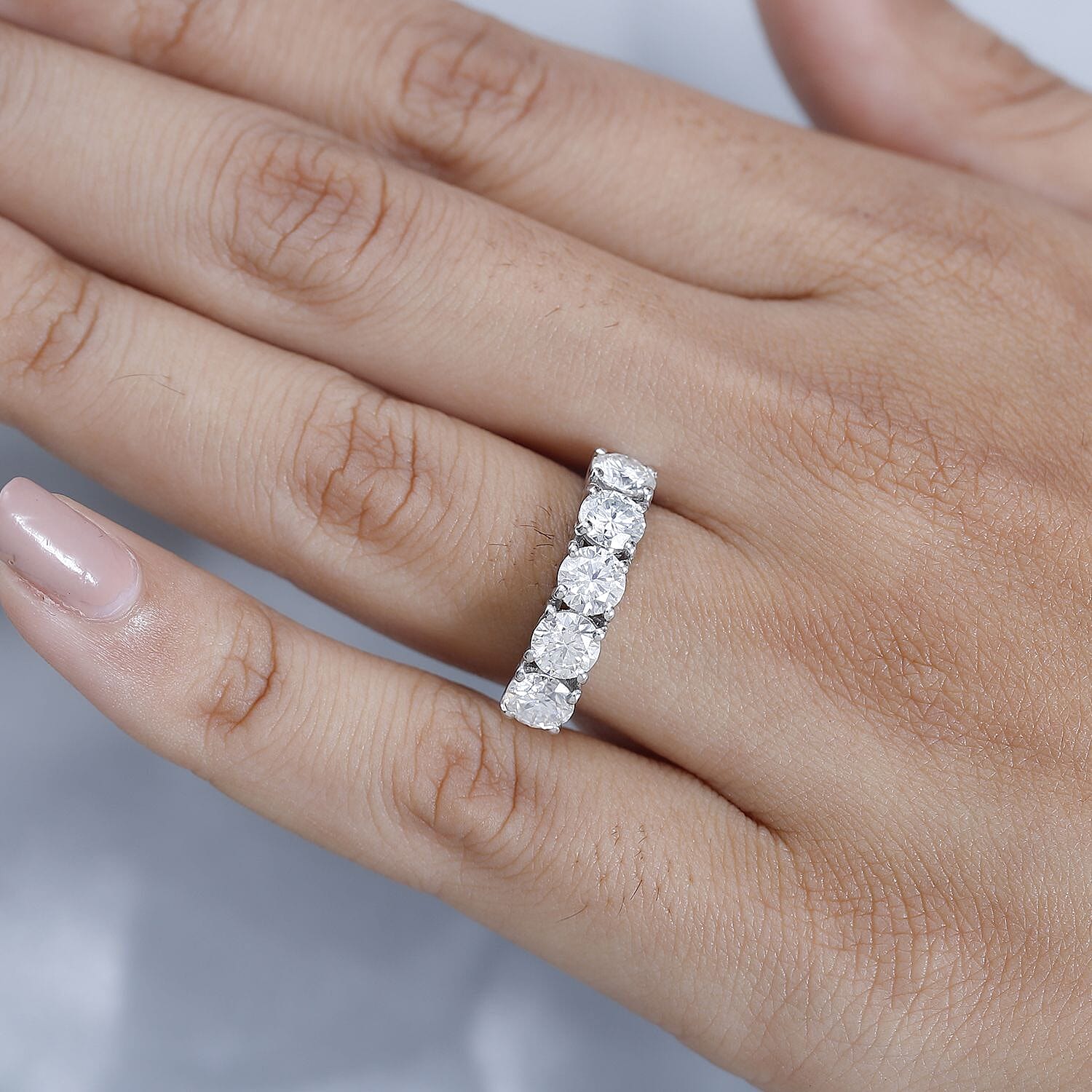 D'Joy - Moissanite 5 Stone Ring in Platinum Overlay Sterling Silver 2.00 Ct. 7656513 4