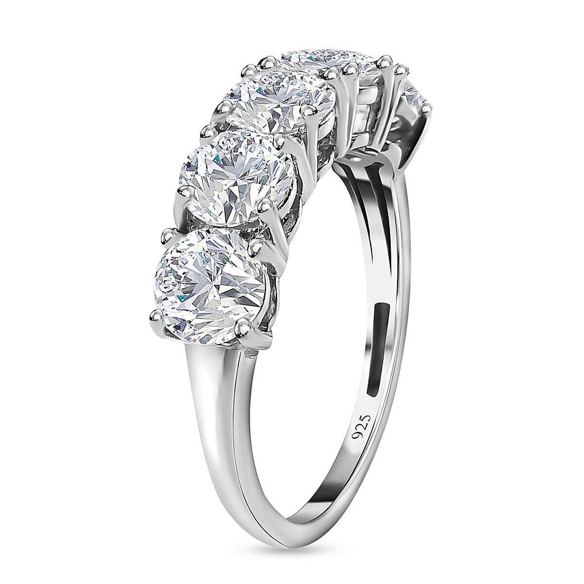 D'Joy - Moissanite 5 Stone Ring in Platinum Overlay Sterling Silver 2.00 Ct. 7656513 5