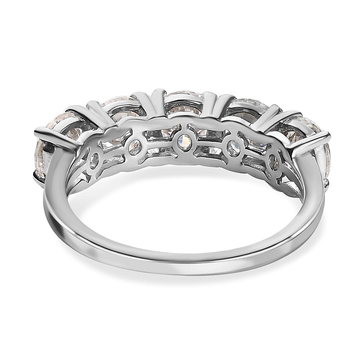 D'Joy - Moissanite 5 Stone Ring in Platinum Overlay Sterling Silver 2.00 Ct. 7656513 6