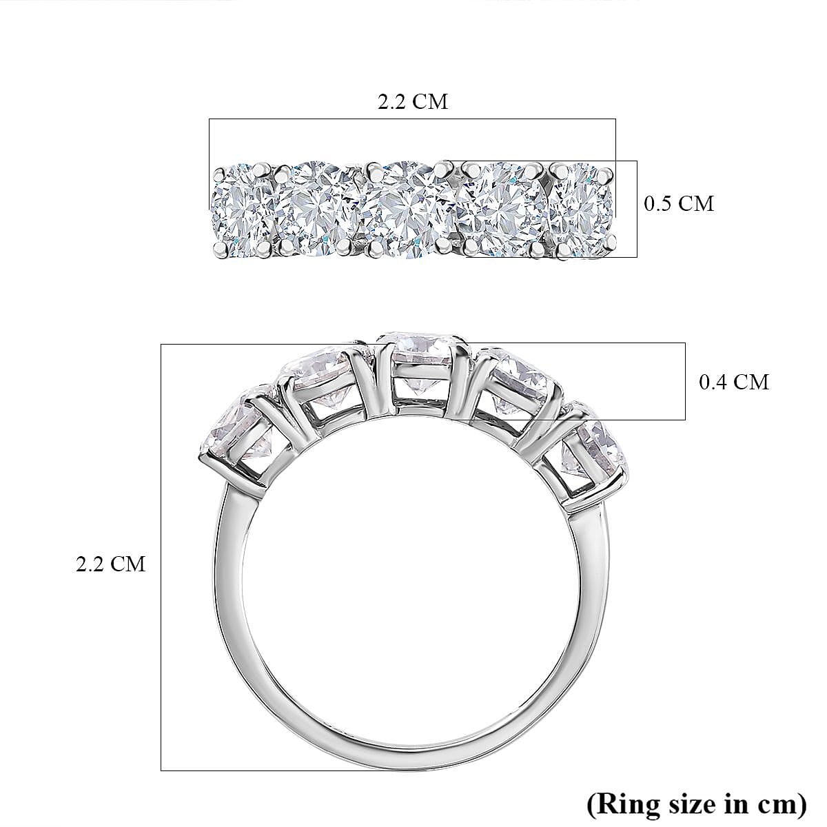 D'Joy - Moissanite 5 Stone Ring in Platinum Overlay Sterling Silver 2.00 Ct. 7656513 7