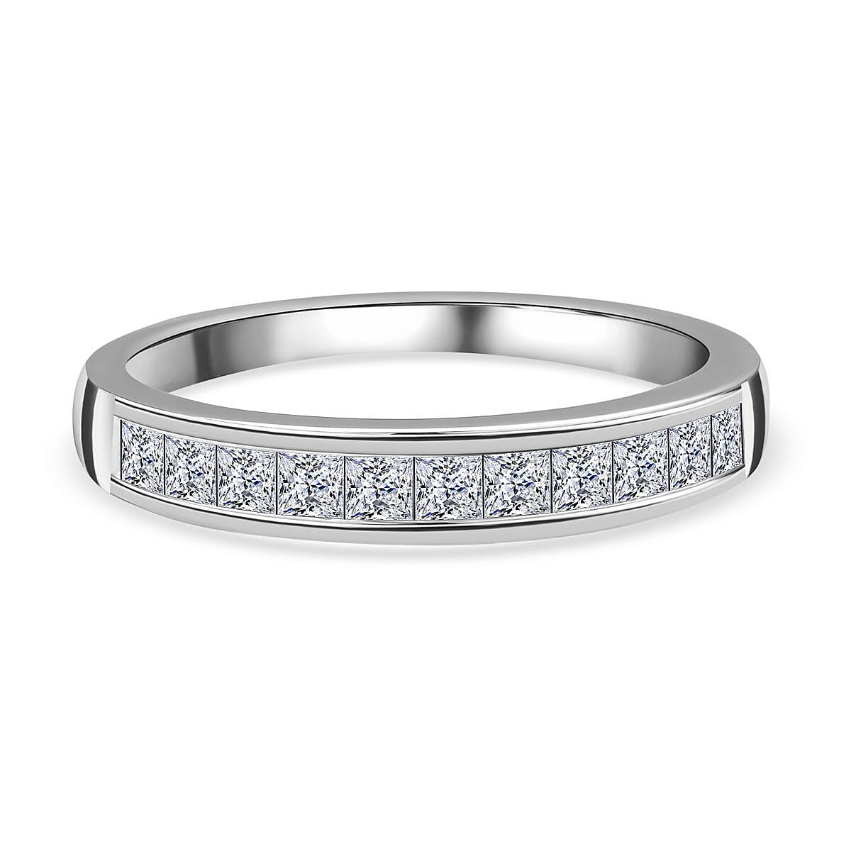 Moissanite Half Eternity Band Ring in Rhodium Overlay Sterling Silver 7387883 2